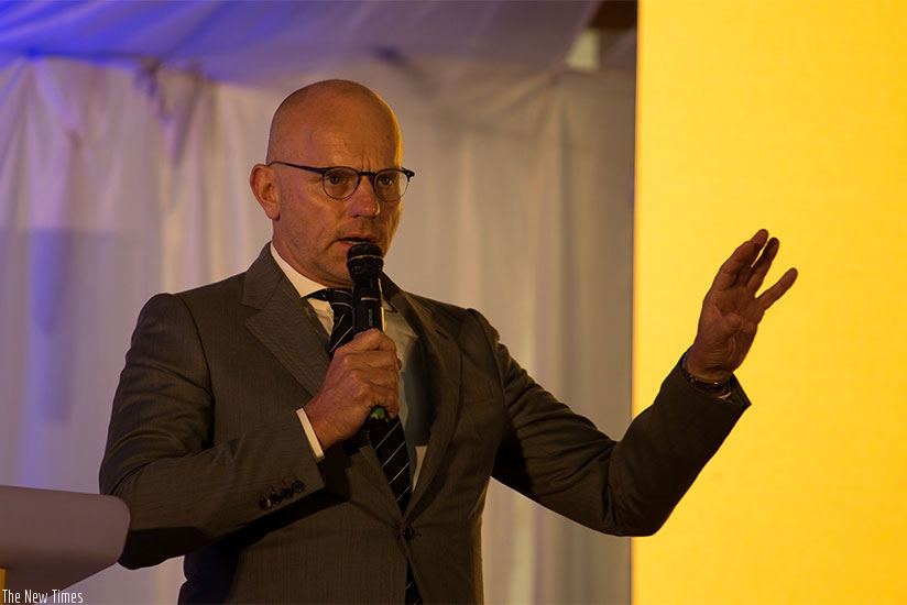 MTN Rwanda chief executive officer Bart Hofker speaks during the launch of the savings and loans product, MoKash, in February. (File.)