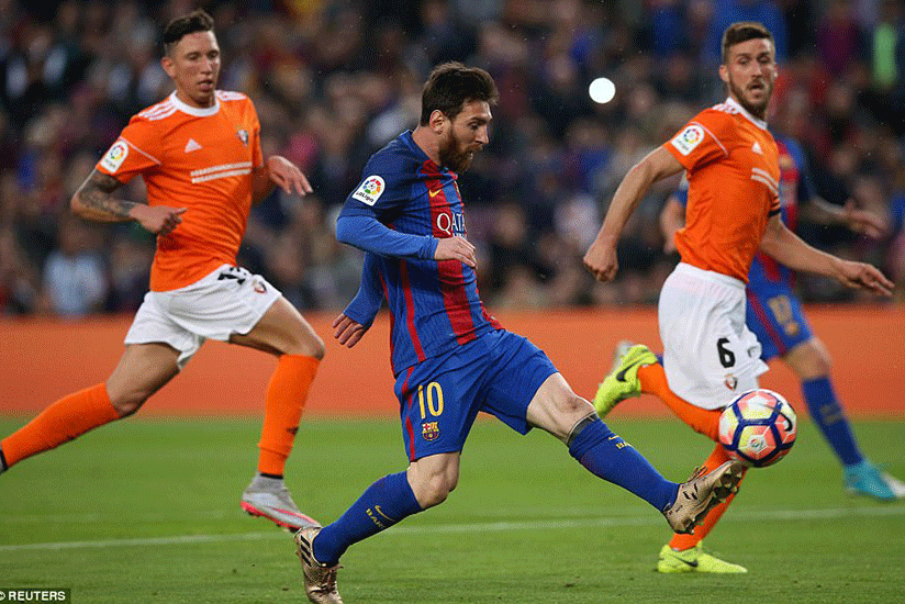 Lionel Messi scored his 501st goal for Barcelona to give his side the lead after 12 minutes against La Liga strugglers Osasuna. Net photo