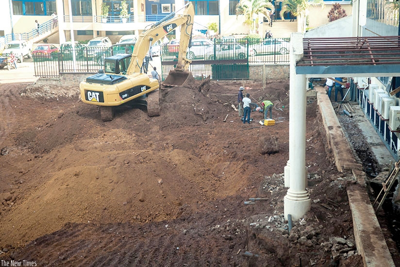 A digger at a construction site at the Ministry of Finance and Economic Planning where internet cables were damaged on Wednesday. File