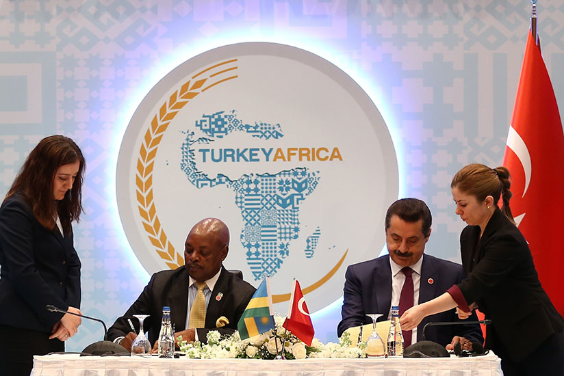Amb. Nkurunziza and Celik sign the cooperation agreement in Antalya. / Courtesy