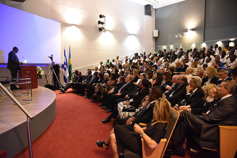 Amb. Rutabana addresses the mourners in Israel on Saturday. / Courtesy