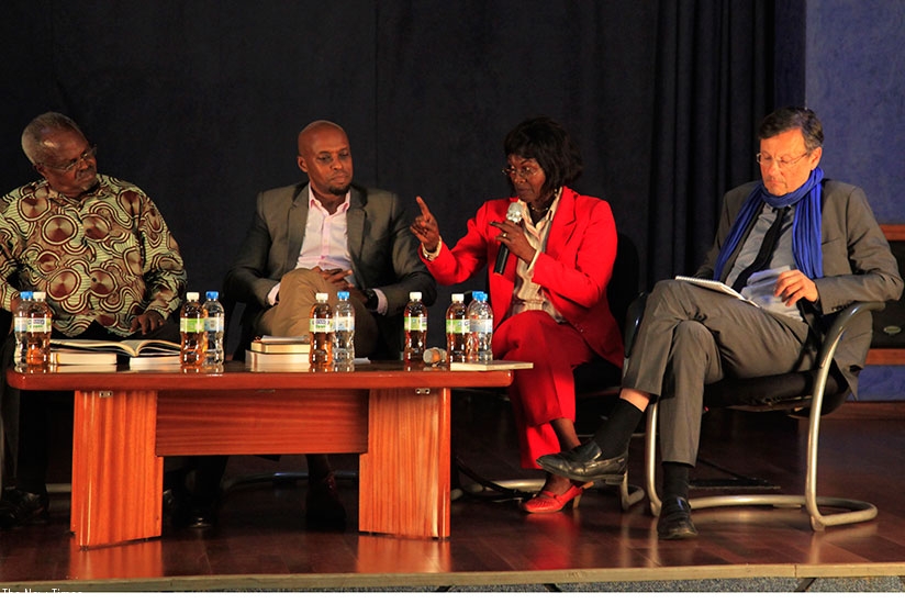 (L-R)Authors Mugesera, Jean Paul Kimonyo, Mukagasana and Audoin-Rouzeau share with audience the details of their books. (Photos by Sam Ngendahimana)