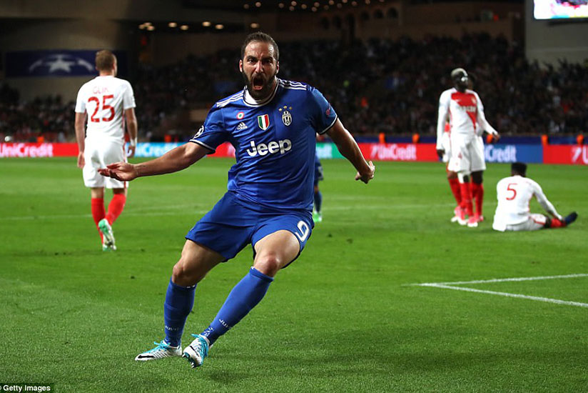 Higuain wheels away in celebration after giving the Italian giants the lead at the Stade Louis II on Wednesday evening. Net photo