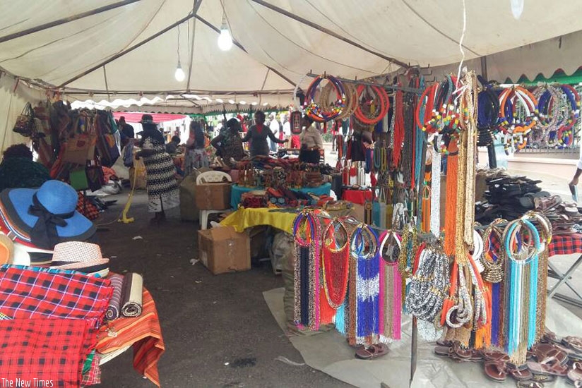 Arts and crafts exhibited at the Car free Zone in Kigali, yesterday. Courtesy.