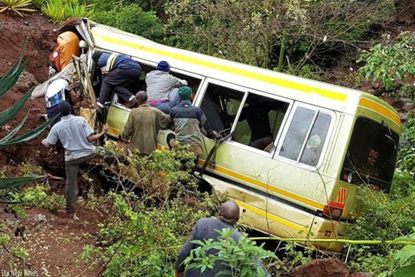 The minibus veered off a steep road in rainy conditions near the town of Karatu, in Arusha region, killing dozens. Net photo.