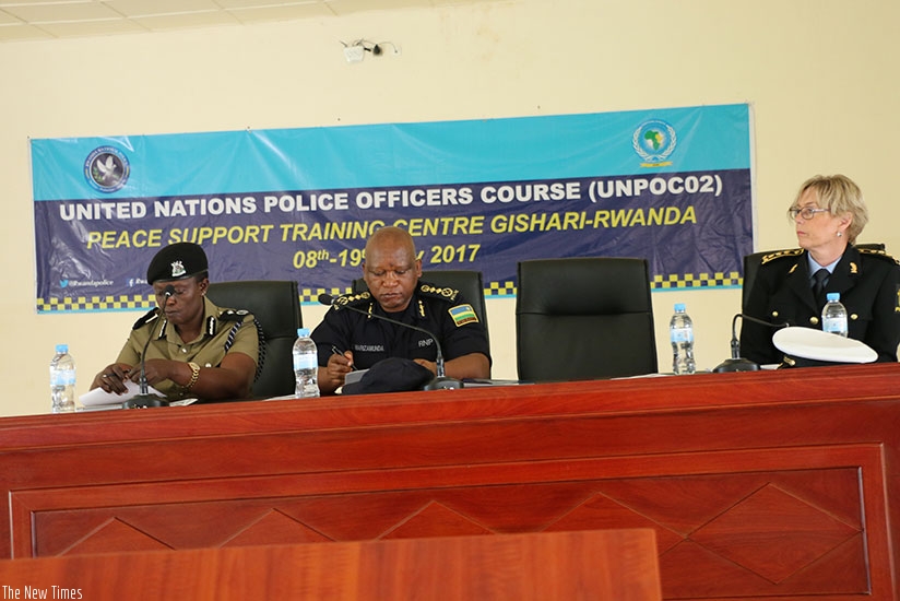 EASF head, ACP Dinah Kyasimire, DIGP Juvenal Marizamunda and ACP Cary Mariam as the opening of the UNPOC2 course.