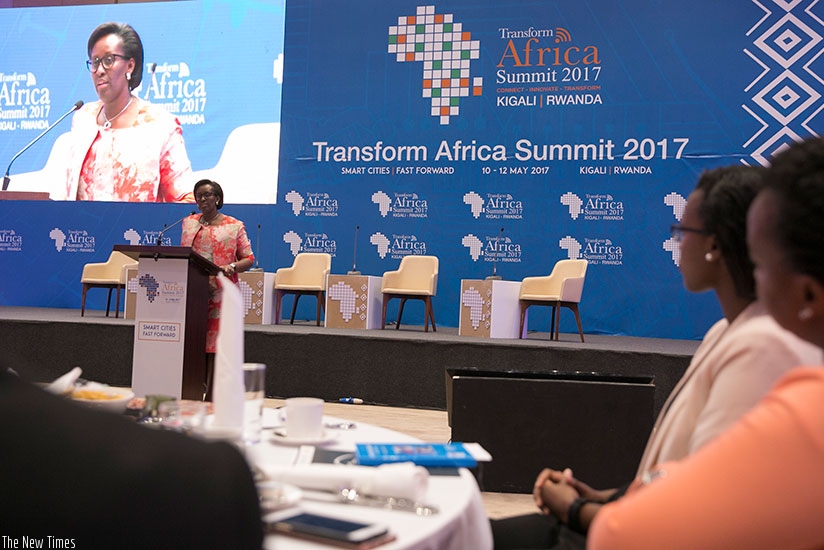 First Lady Jeannette Kagame delivers opening remarks at the Smart Health Opportunities in Africa in Kigali yesterday. (Courtesy)