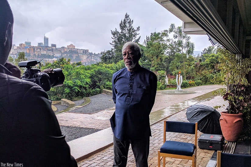 Morgan Freeman spent half a day at Kigali Genocide Memorial filming for a new documentary.