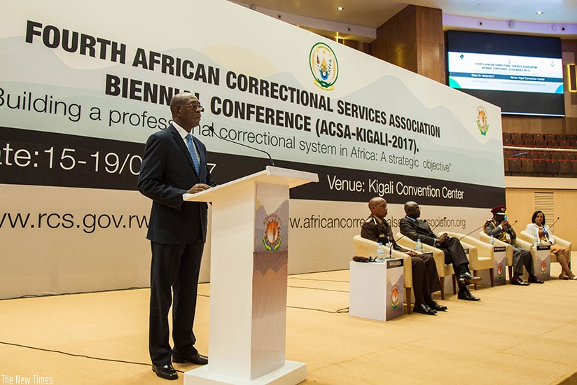 Premier Murekezi addresses delegates while opening the fourth biennial conference of African Correctional Services Association yesterday. (Photos by Nadege Imbabazi)