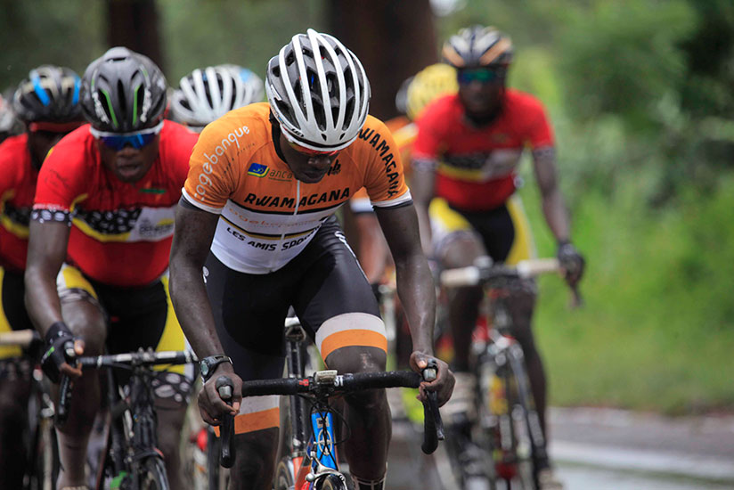 Les Amis Sportifs' sprinter Jean Claude Uwizeye pedals his way to victory during the Farmers' Circuit race a fortnight ago. / Sam Ngendahimana