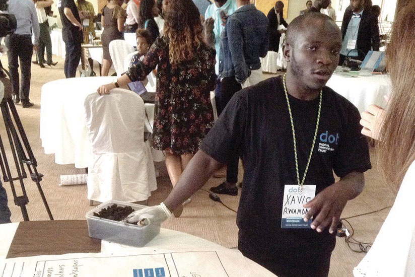 Xavio Dominique Imbabazi, a graduate from University of Rwanda's College of Agriculture uses earthworms to make organic fertilizers. File