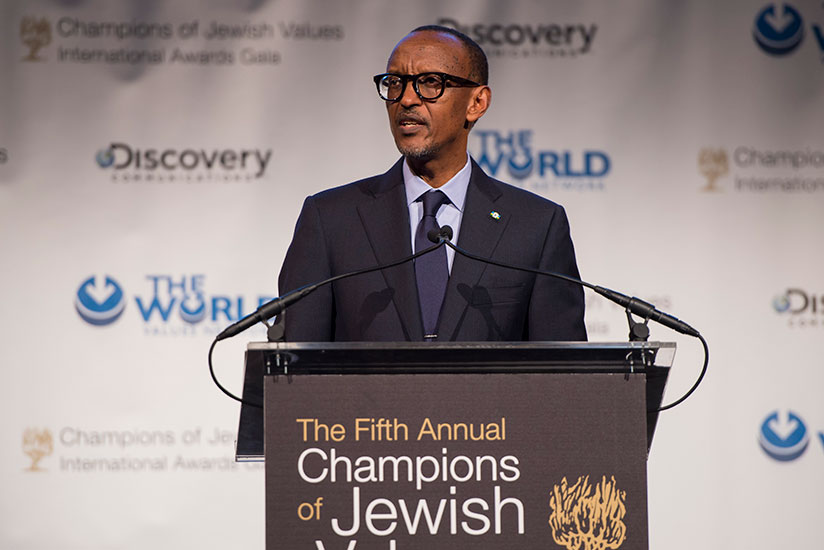 President Kagame speaking at the event in New York.