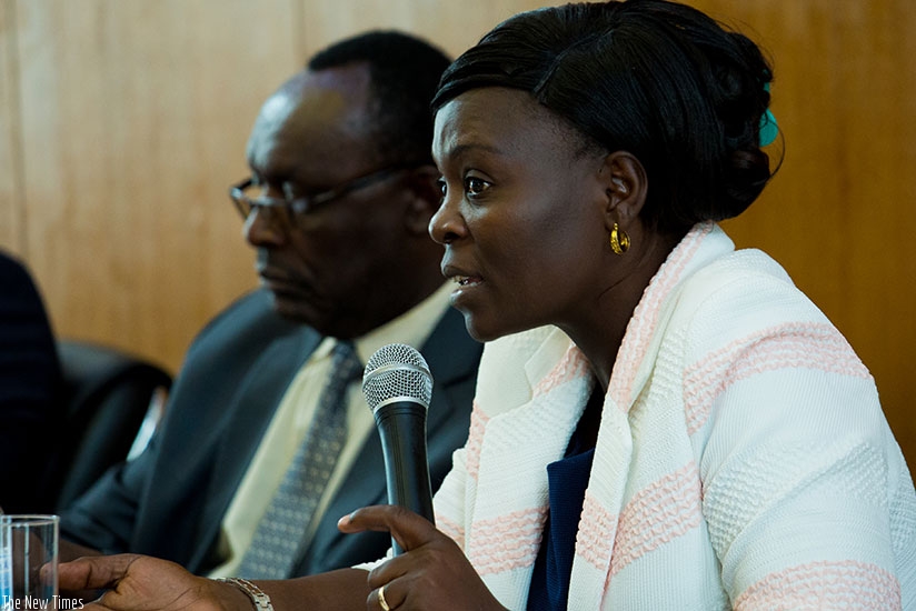 Awinja addresses the news conference as Kanimba looks on. (Timothy Kisambira)