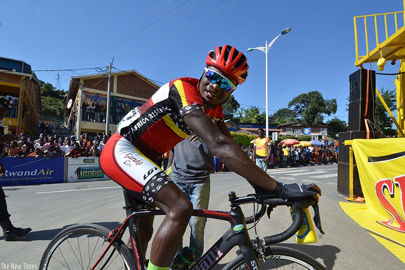 Bonaventure Uwizeyimana poses for a photo moments after winning the Race to Remember on Saturday in Karongi town. (S. Ngendahimana)