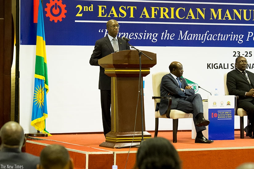 PM Murekezi addresses the business and manufacturing summit yesterday. (Photos by Timothy Kisambira)