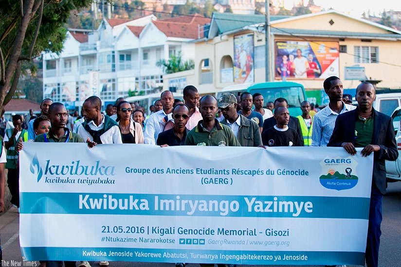 GAERG members, along with other Rwandan residents, in a walk of remembrance for the memory of families wiped out during the Genocide, last year. (Courtesy)