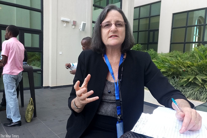 Dr Sara Scherr, EcoAgriculture Partners president and CEO, speaks to Sunday Times on why agroforestry is important in efficient land use, in Kigali last week. Emmanuel Ntirenganya.