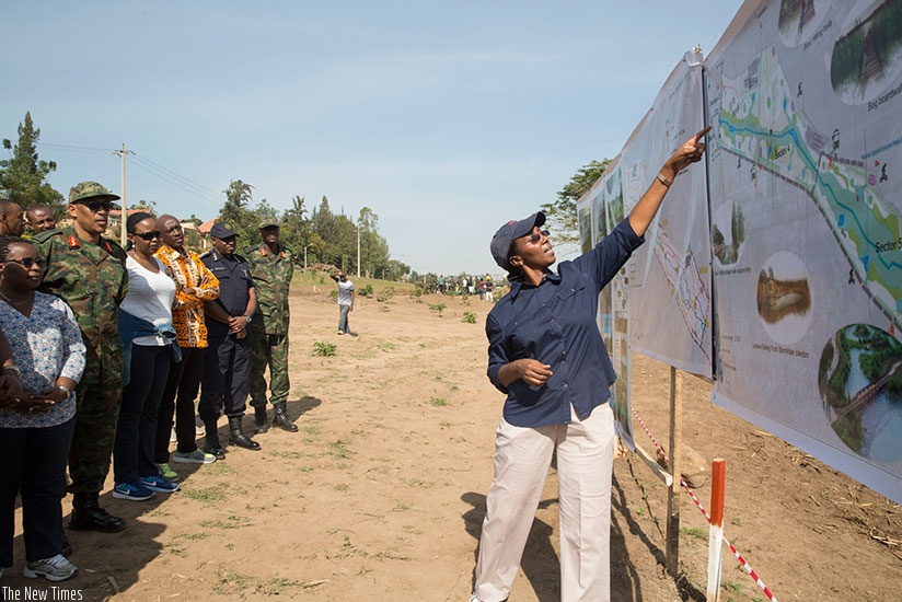 REMA director general Colletha Ruhamya presents the master plan of Nyandungu Urban Wetland Recreation and Eco-tourism Park on Saturday. Courtesy.