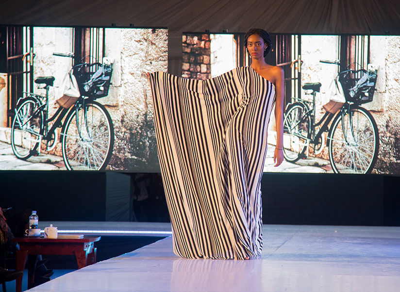 A model in a piece from Inkanda Designs during the Kigali Fashion Week finale on Saturday. / Photos: Faustin Niyigena