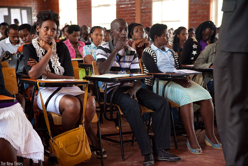 Students of KIM University attend a lecture. Attending classes regularly is key in avoiding retakes.  (File photo)