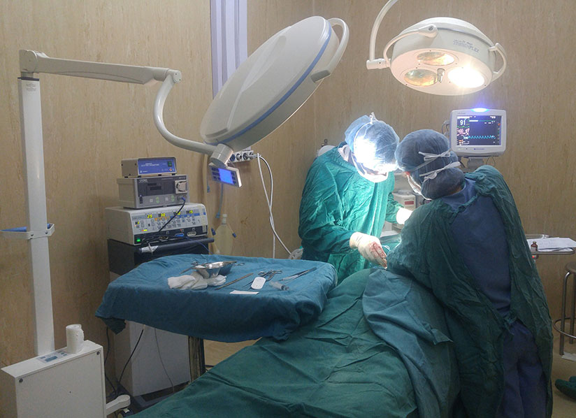 Surgeons at Rwanda Military Hospital repairing a hernia to prevent complications. / Courtesy photo