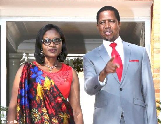 President Edgar Chagwa Lungu (right) shows the animals to Rwanda's High Commissioner to Zambia Monique Mukaruliza presented her letter of credence State House in Lusaka on Wednesday, June 14, 2017. Picture by Salim Hen.