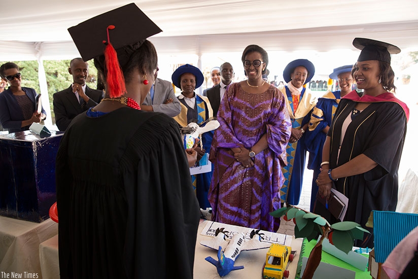 Mrs Kagame speaks to a graduate during the ceremony yesterday. Courtesy. 