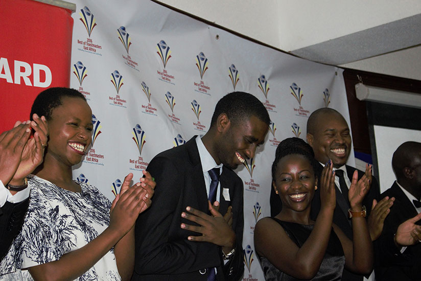 Joshua Tahinduka reacts after winning the Best of Toastmasters East Africa (BOTEA) contest in Nairobi last year.