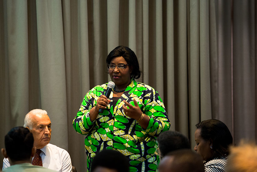 Minister Mukantabana speaks at the meeting yesterday. / Timothy Kisambira