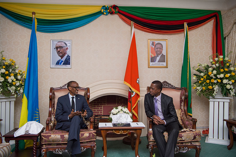 President Kagame meets with his host President Edgar Lungu of Zambia in Lusaka yesterday. The President has called on Rwandans living abroad as refugees to return back home. Kagame....