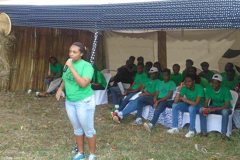 A student leader at Green Hills Academy addresses her colleagues at a school function.  (Photo by Lydia Atieno)