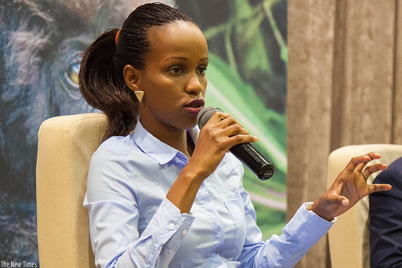 Kariza speaks during the breakfast meeting in Kigali yesterday. (Nadege Imbabazi)