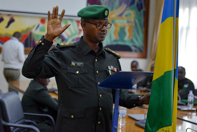  Lt. Col Deo Rusizana swears in as vice-president at Miliutary Tribunal. (Courtesy)