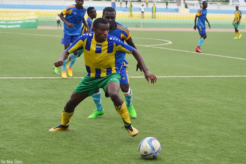 Janvier Cyubahiro of AS Kigali (foreground) tries to go past an Amagaju defender during a past league match. Amagaju eliminated AS Kigali from the Peace Cup. INSET: Amagaju FC head....