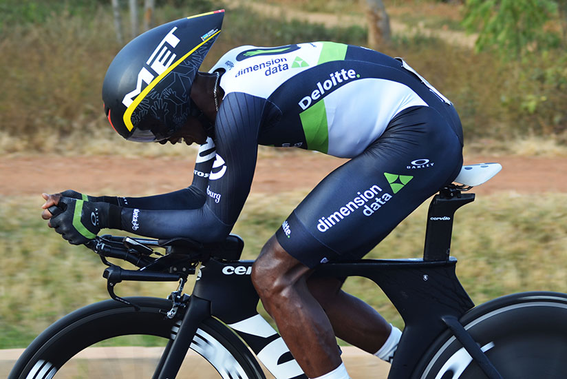 Adrien Niyonshuti during yesterday's Individual Time Trial race in Nyamata.  / Sam Ngendahimana