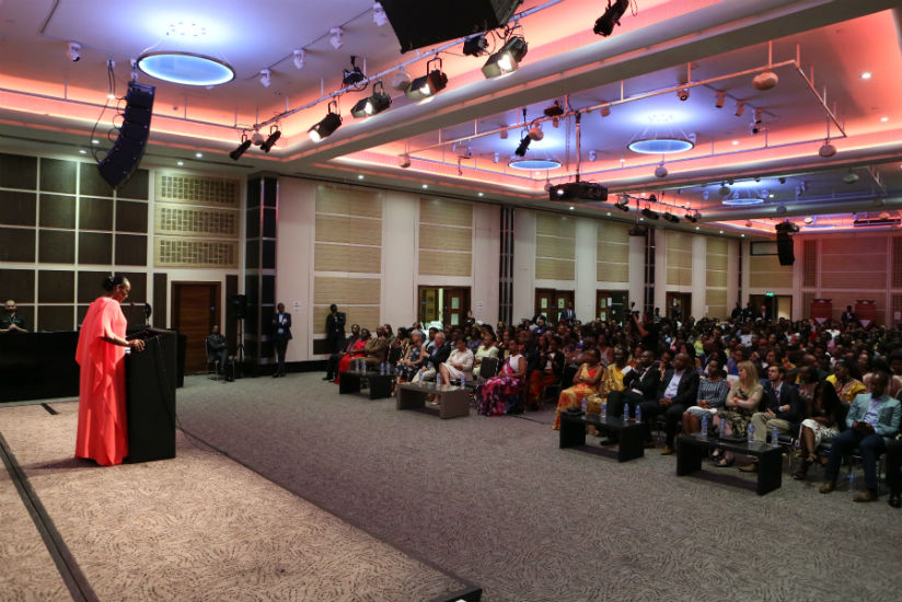 First Lady addresses the Rwandan Women and Youth Empowerment Conference in London yesterday. / Courtesy