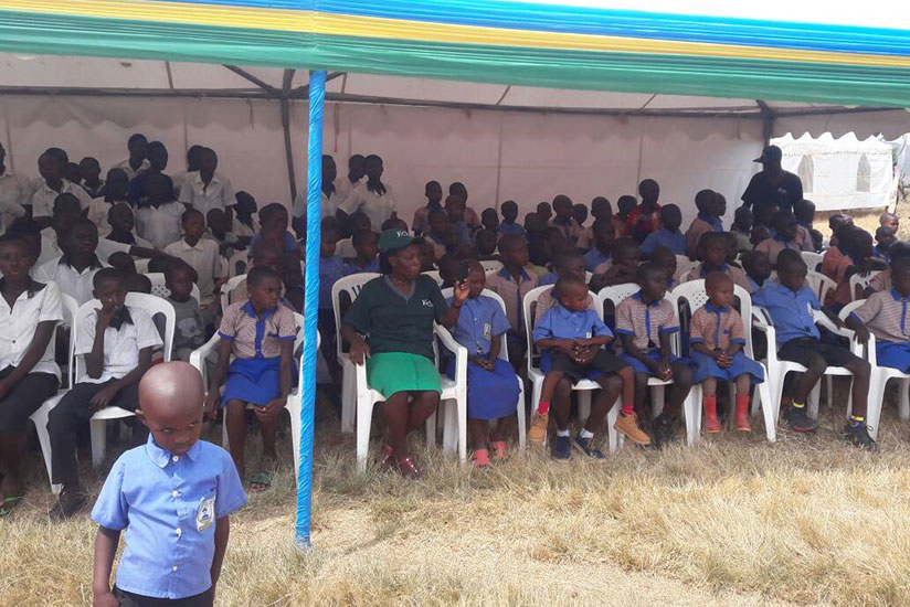 Pupils of Akagera Primary School during the launch of the classrooms. / Kelly Rwamapera