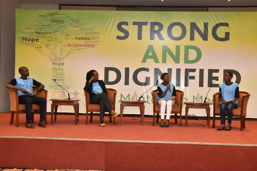 Panelists during the mentorship meet discussed the Legacy of Mentorship: Constantin Rukundo (far left), Country Director of Indego Africa - Rosine Urujeni, Moderator - Florentine H....