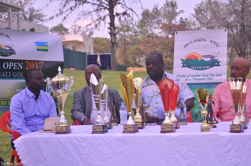 L-R Herman Rwihemba (manager of Kigali Golf Club), Jean Baptiste Mutangana (owner of Muganza-Kivu tea factory), Dr. Davis Karegeya (Captain Kigali Golf Club) and David Mutangana (D....