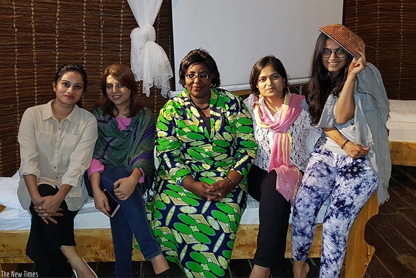 Minister for Disaster Management and Refugee Affairs, Seraphine Mukantabana, met with Neysa Sanghavi and her mother Dr Sejal Sanghavi when she came to Rwanda. Courtesy