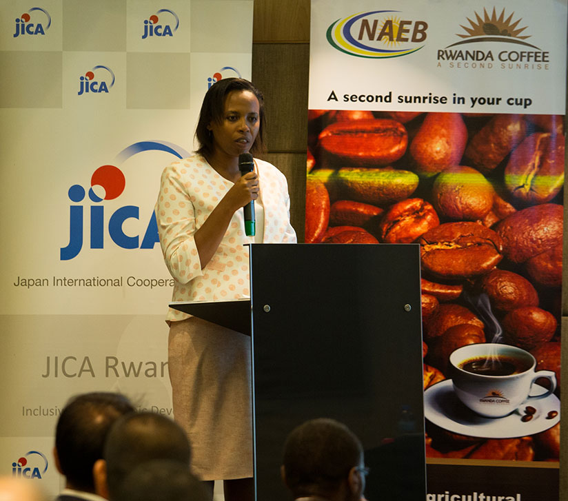 NAEB's Urujeni speaks at the deal signing function in Kigali. / Timothy Kisambira