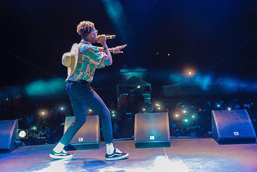 Mr Eazi on stage in Goma where he travelled through Kigali. He's set to stage a 'Liberation show' at Kigali Convention Centre today. / Courtesy