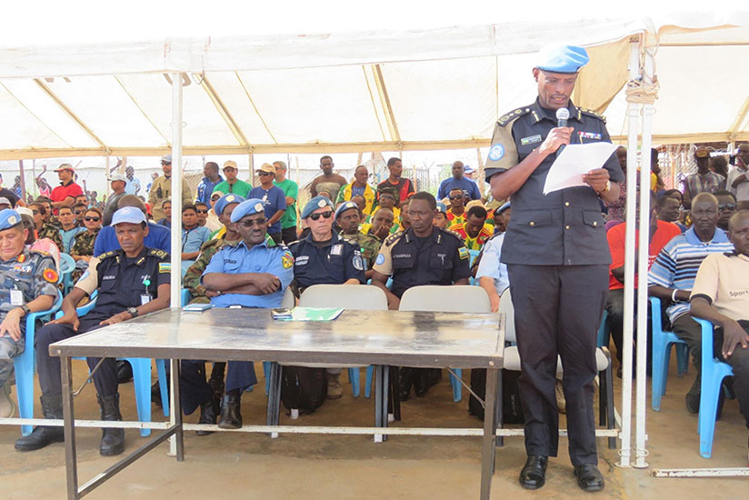 CP Munyambo speaks at the official launch of the football tournament to raise awareness on GBV. / Courtesy