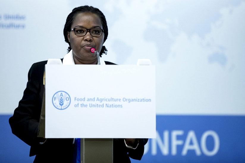 Dr Mukeshimana speaks during the 40th Session of FOA Conference in  Rome. / Courtesy