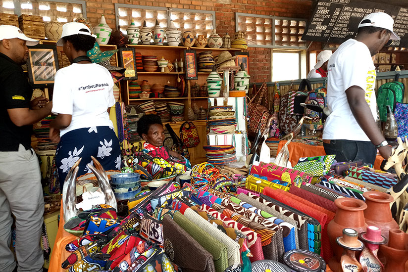 Some of the products made by the Kayonza women on display in a sales counter at Women's Opportunity Centre. / Emmanuel Ntirenganya