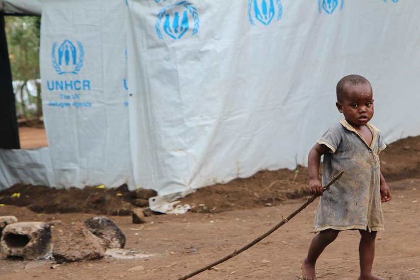 A Burundian refugee child plays at Gashora refugee camp in Bugesera District. Net photo