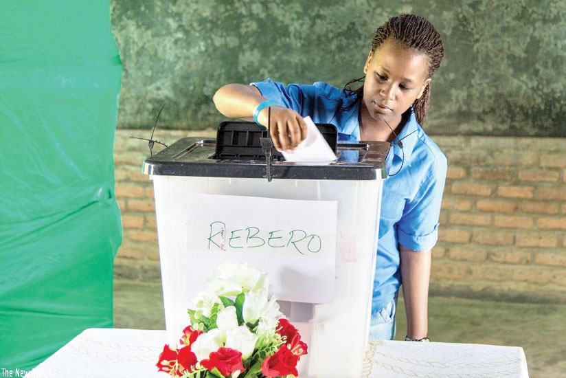 A resident of Rebero in Kigali casts her vote during a past local election. (File)