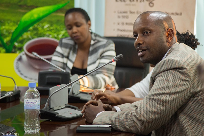 Kayonga speaks during the signing ceremony as Clare Akamanzi, the chief executive of Rwanda Development Board, looks on, yesterday Nadege K. Imbabazi. 