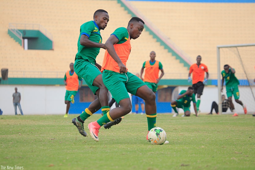 APR FC youngster Innocent Nshuti (right) earned his first call-up to the national senior team following impressive displays at the back end of last season. Sam Ngendahimana.