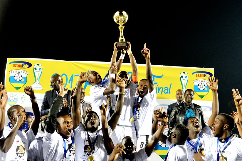 APR FC celebrate after beating Espoir 1-0 in the final to win the 2017 Peace Cup. Courtesy